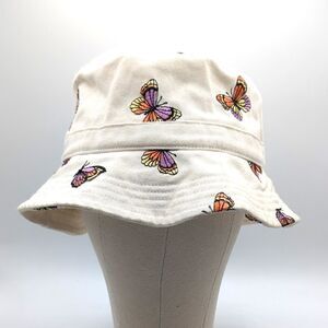 NWT American Eagle White Bucket Hat w/ Embroidered Butterflies One Size